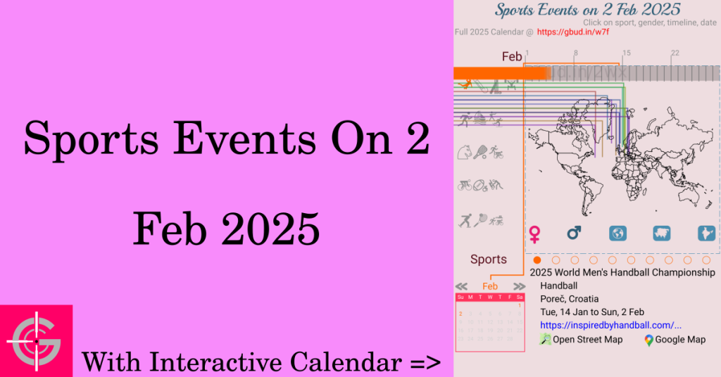 Sports events on 2 February 2025 with Interactive Calendar