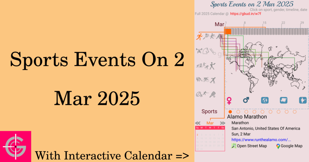 Sports events on 2 March 2025 with Interactive Calendar