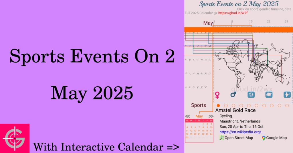 Sports events on 2 May 2025 with Interactive Calendar