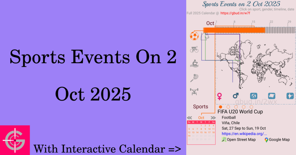 Sports events on 2 October 2025 with Interactive Calendar