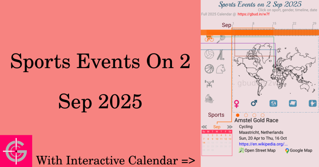 Sports events on 2 September 2025 with Interactive Calendar