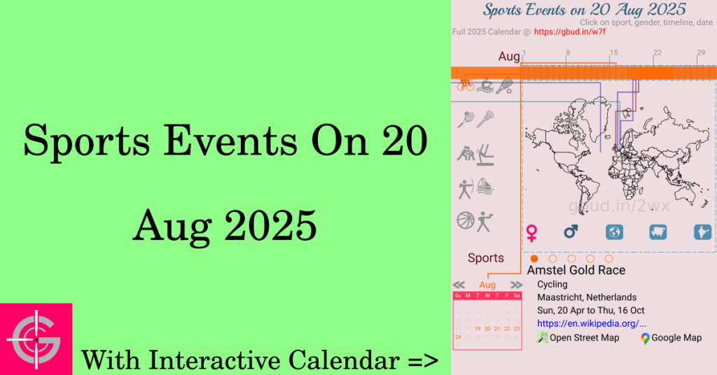 Sports events on 20 August 2025 with Interactive Calendar