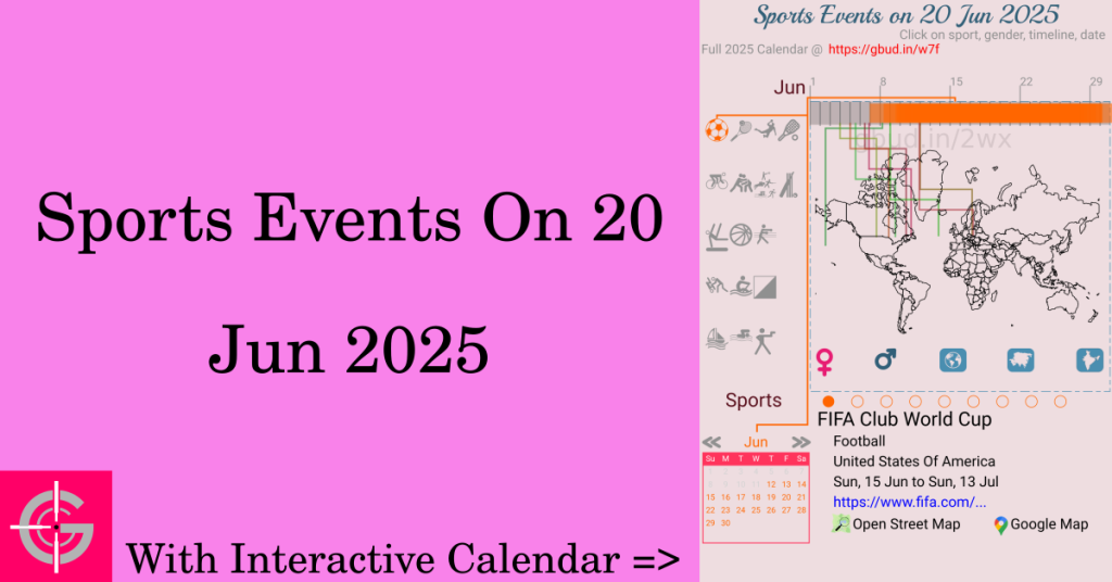 Sports events on 20 June 2025 with Interactive Calendar