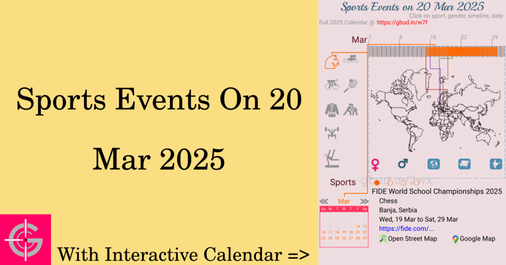 Sports events on 20 March 2025 with Interactive Calendar