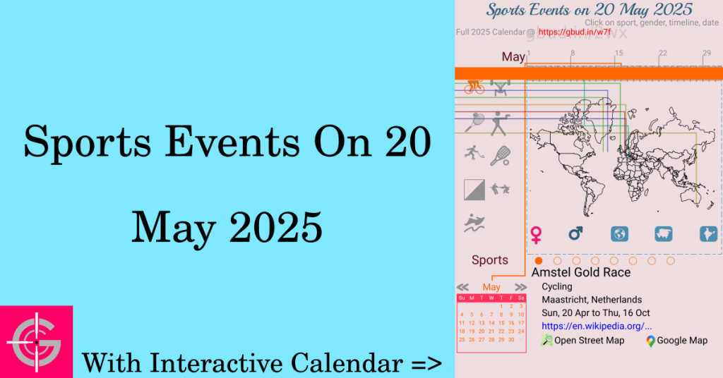 Sports events on 20 May 2025 with Interactive Calendar