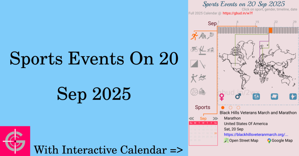 Sports events on 20 September 2025 with Interactive Calendar