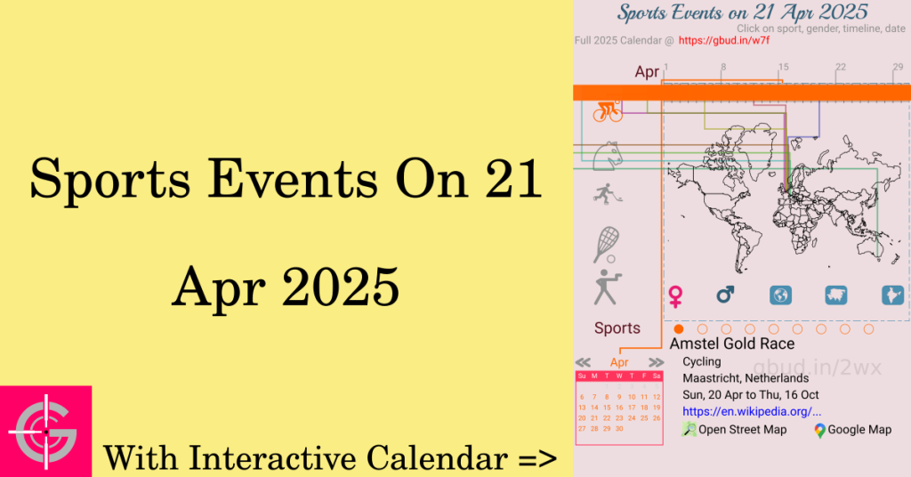 Sports events on 21 April 2025 with Interactive Calendar