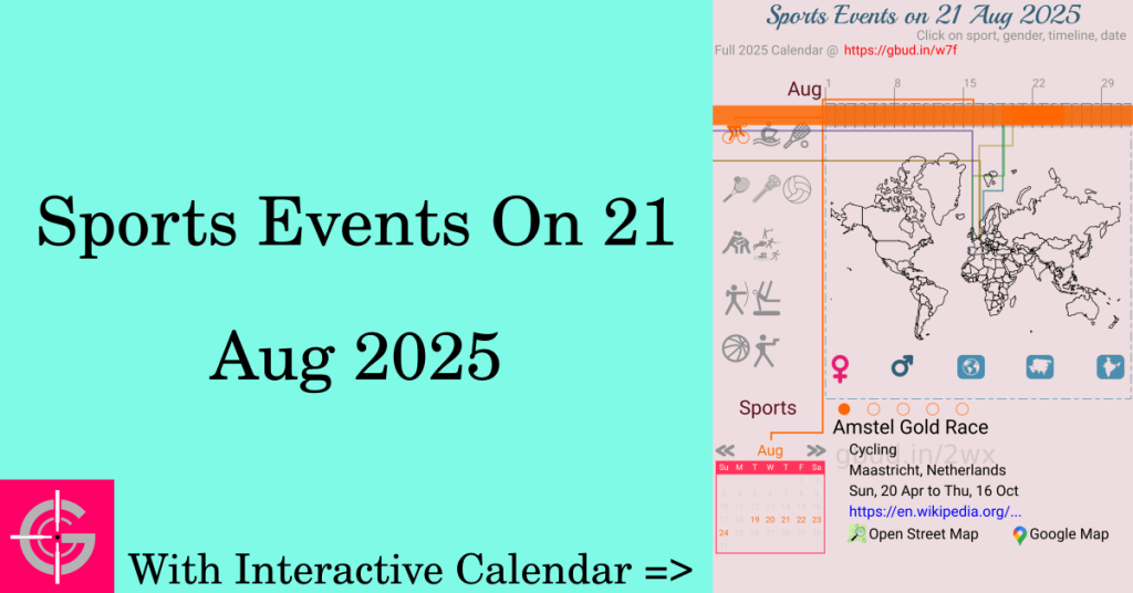 Sports events on 21 August 2025 with Interactive Calendar