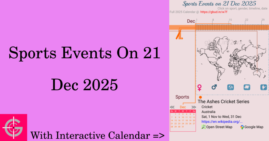 Sports events on 21 December 2025 with Interactive Calendar