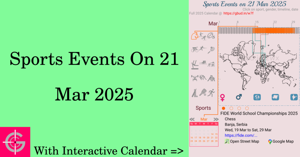 Sports events on 21 March 2025 with Interactive Calendar