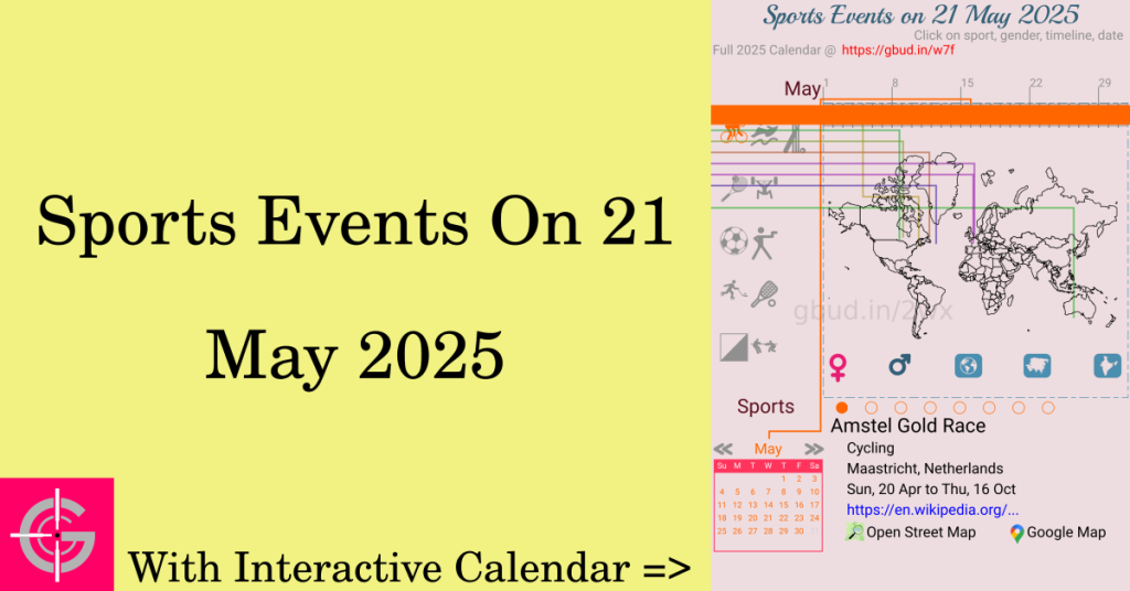 Sports events on 21 May 2025 with Interactive Calendar