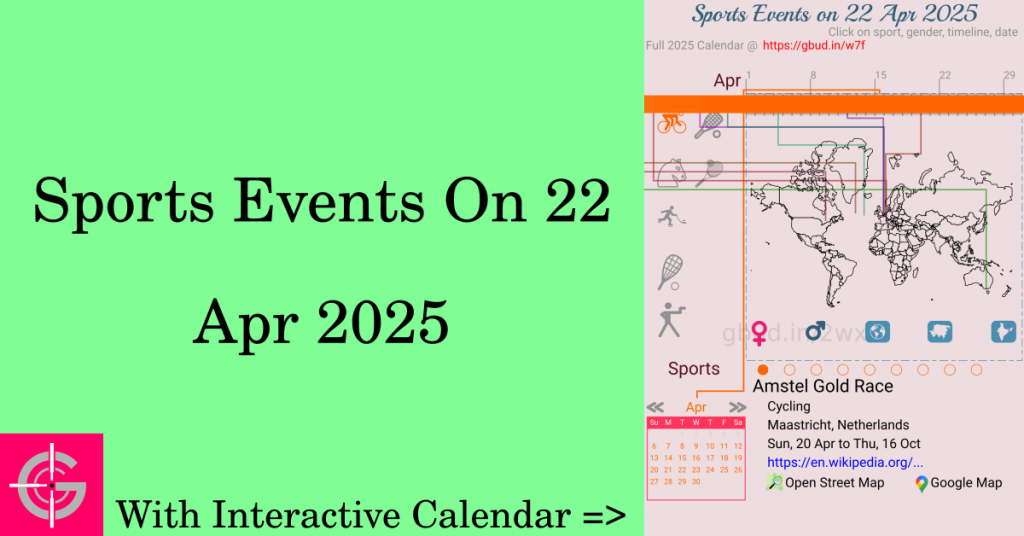 Sports events on 22 April 2025 with Interactive Calendar