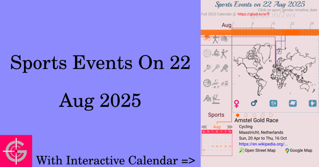 Sports events on 22 August 2025 with Interactive Calendar