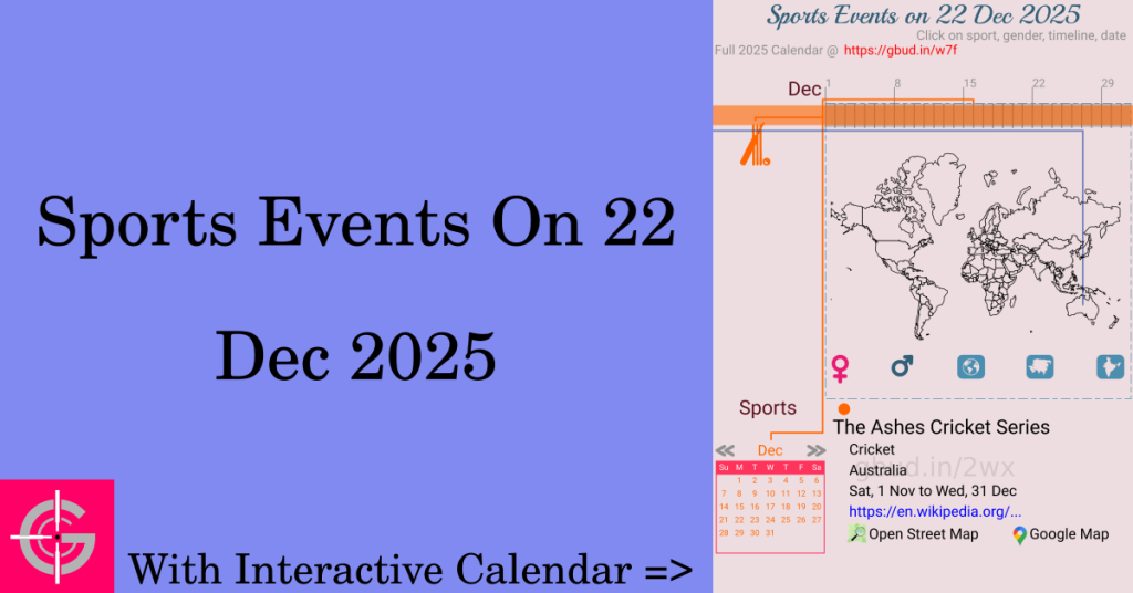 Sports events on 22 December 2025 with Interactive Calendar