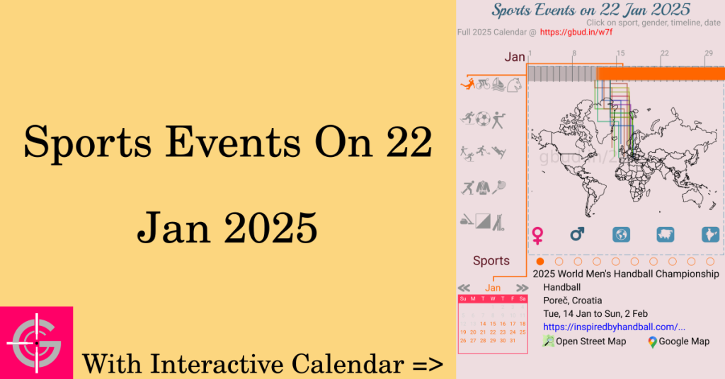 Sports events on 22 January 2025 with Interactive Calendar