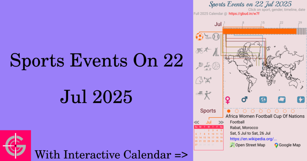 Sports events on 22 July 2025 with Interactive Calendar