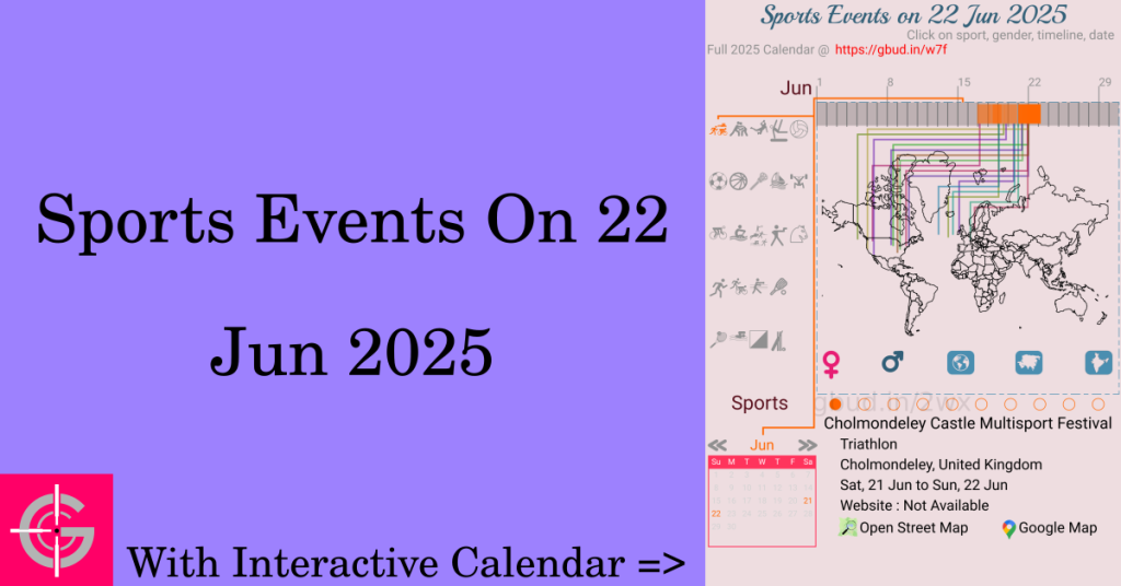 Sports events on 22 June 2025 with Interactive Calendar