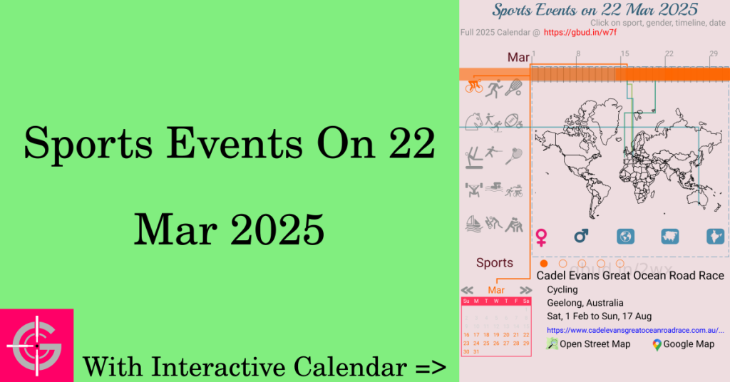 Sports events on 22 March 2025 with Interactive Calendar