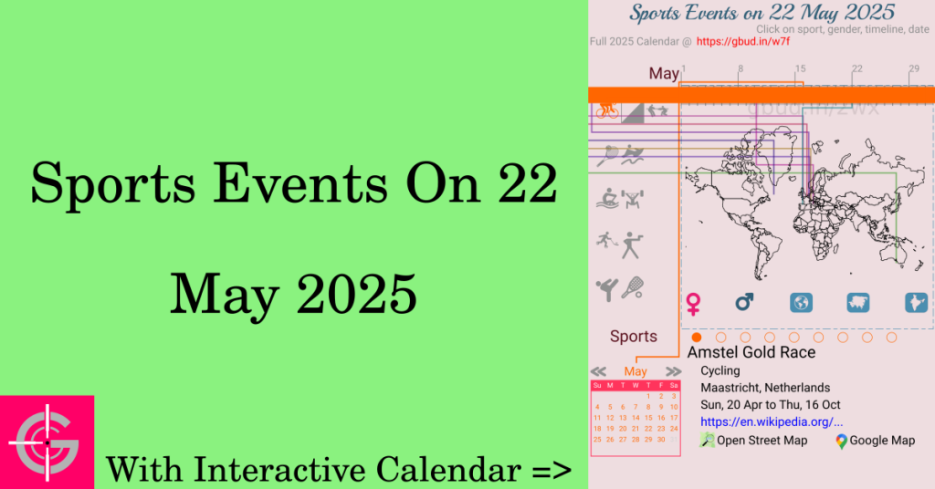 Sports events on 22 May 2025 with Interactive Calendar