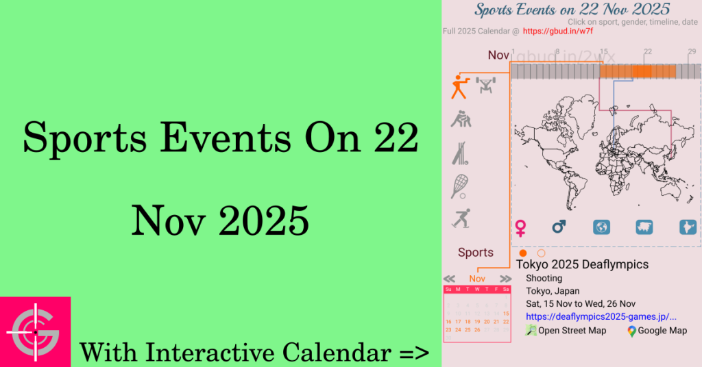 Sports events on 22 November 2025 with Interactive Calendar