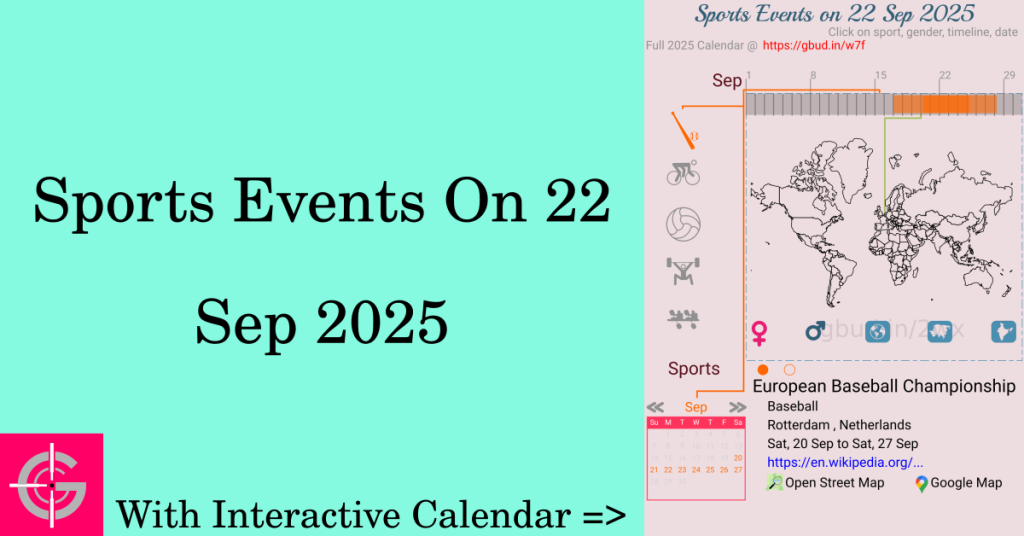 Sports events on 22 September 2025 with Interactive Calendar