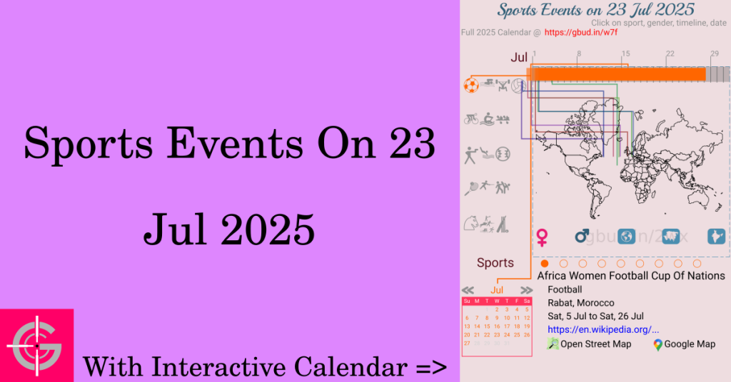 Sports events on 23 July 2025 with Interactive Calendar