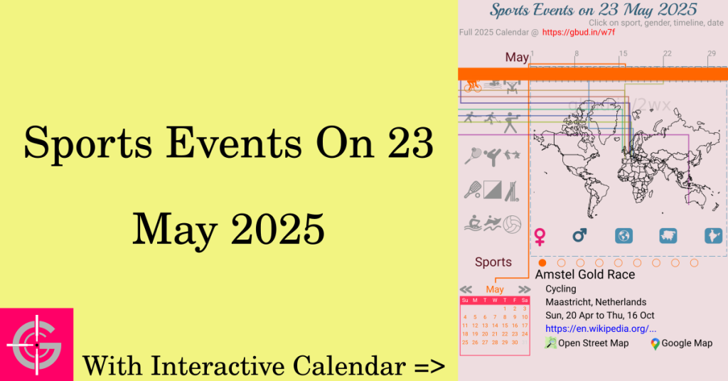 Sports events on 23 May 2025 with Interactive Calendar