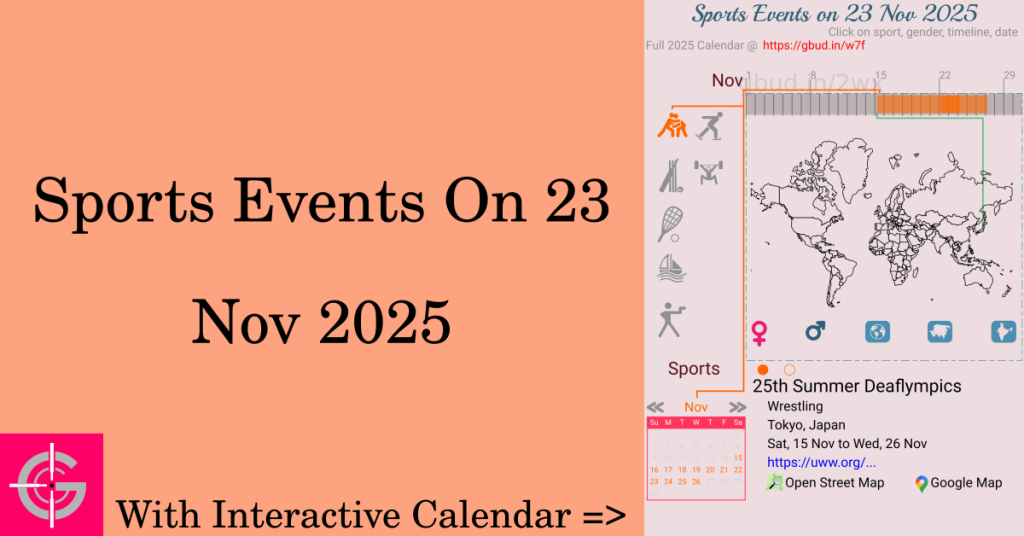 Sports events on 23 November 2025 with Interactive Calendar