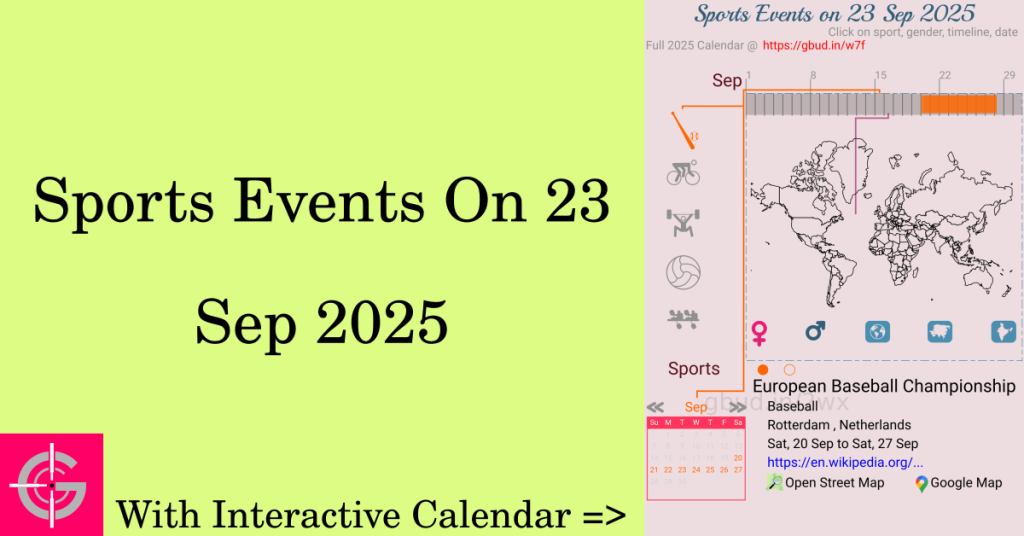 Sports events on 23 September 2025 with Interactive Calendar