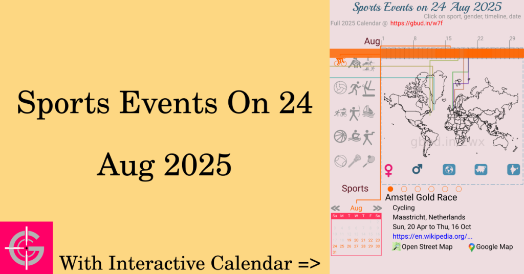 Sports events on 24 August 2025 with Interactive Calendar