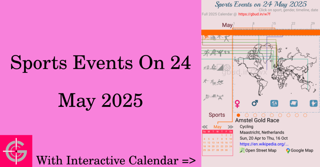 Sports events on 24 May 2025 with Interactive Calendar