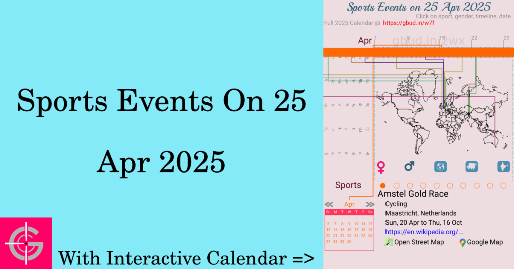 Sports events on 25 April 2025 with Interactive Calendar