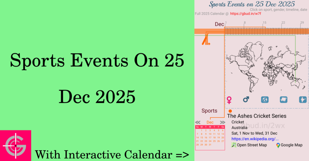 Sports events on 25 December 2025 with Interactive Calendar