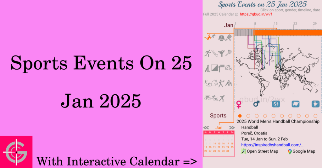 Sports events on 25 January 2025 with Interactive Calendar