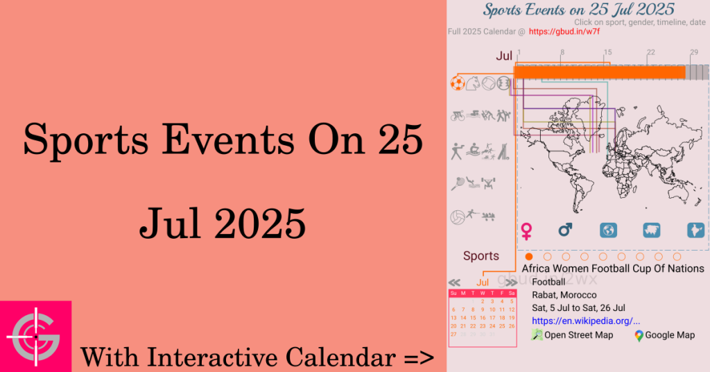 Sports events on 25 July 2025 with Interactive Calendar