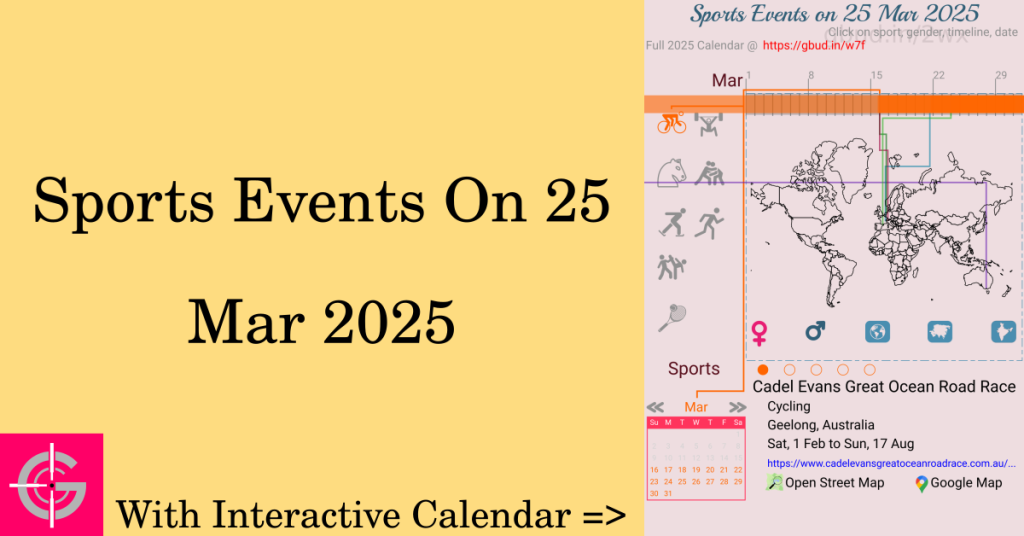 Sports events on 25 March 2025 with Interactive Calendar