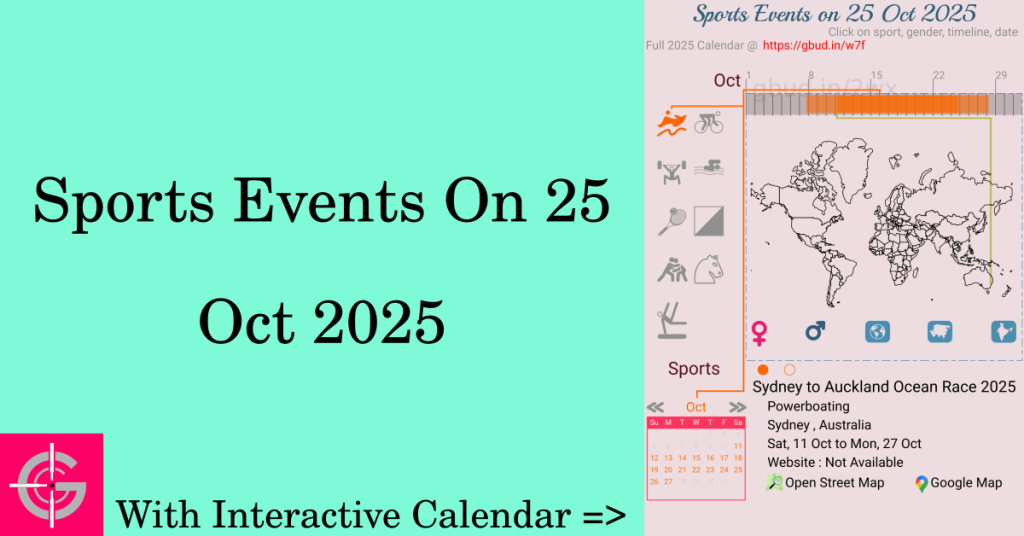 Sports events on 25 October 2025 with Interactive Calendar