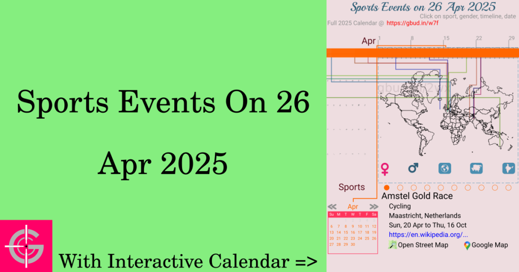 Sports events on 26 April 2025 with Interactive Calendar