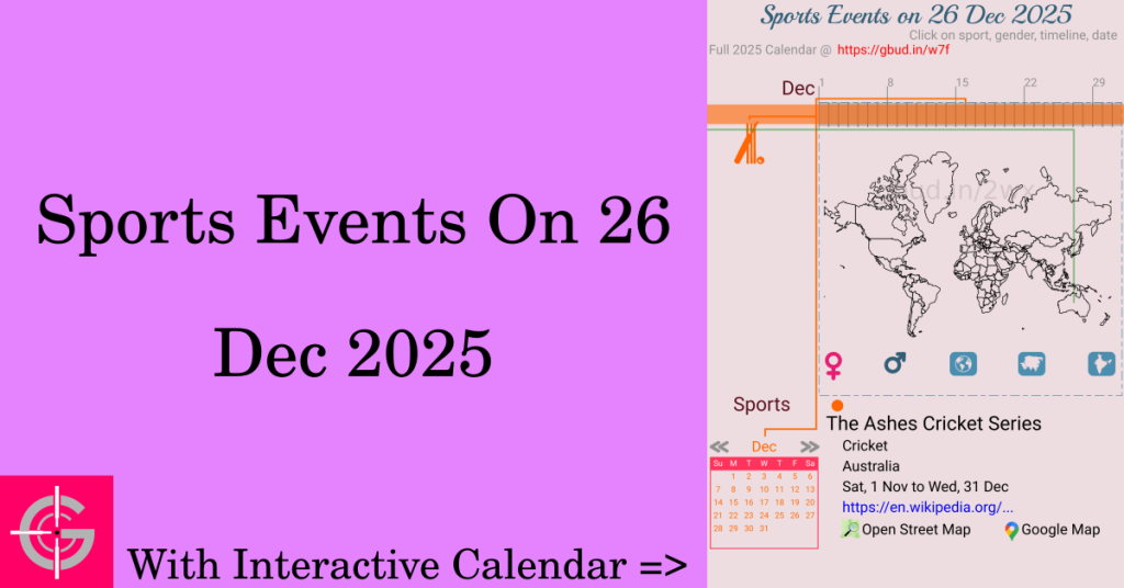 Sports events on 26 December 2025 with Interactive Calendar