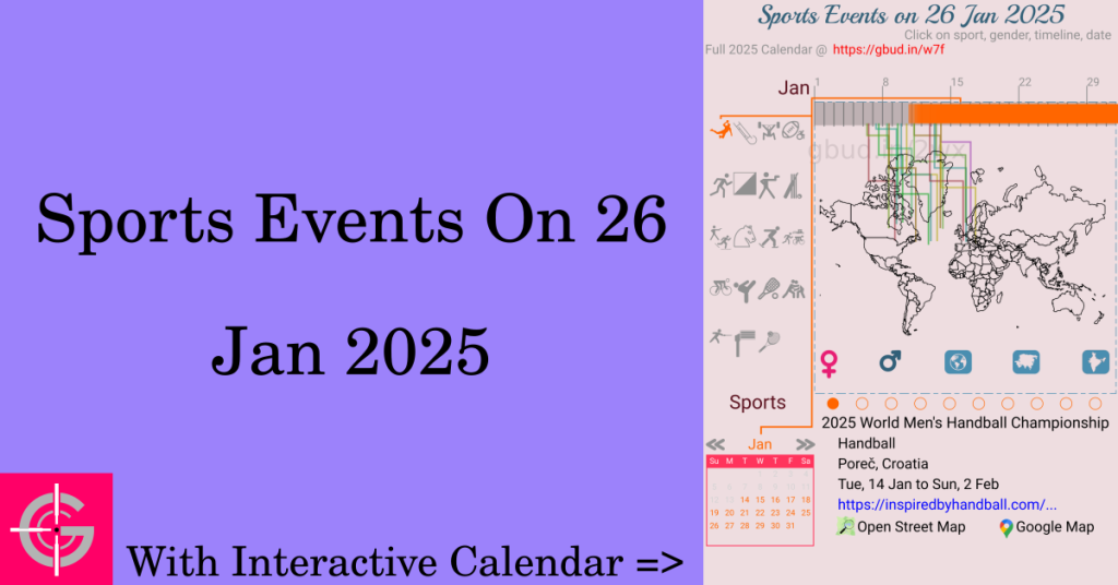 Sports events on 26 January 2025 with Interactive Calendar