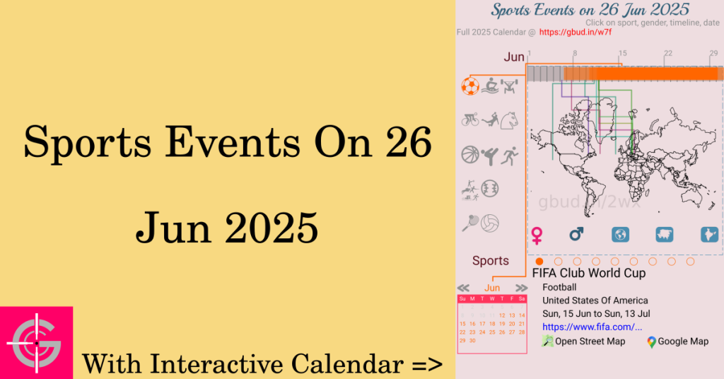 Sports events on 26 June 2025 with Interactive Calendar