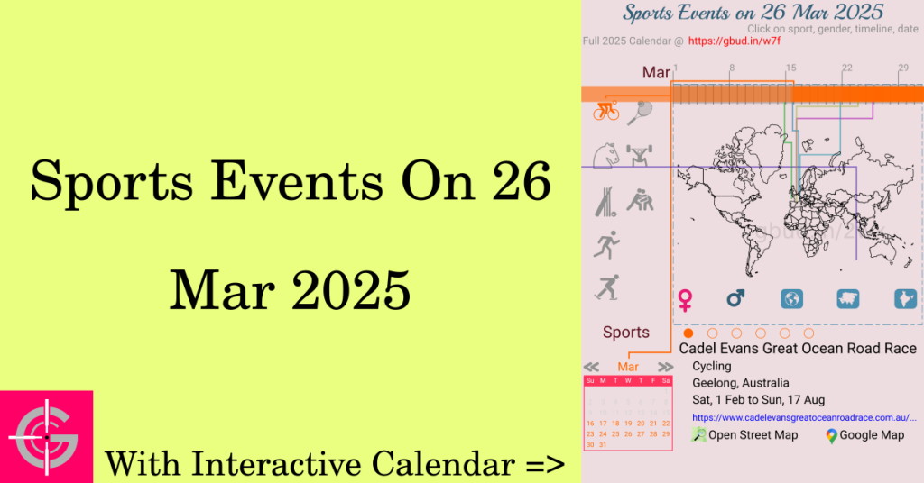 Sports events on 26 March 2025 with Interactive Calendar