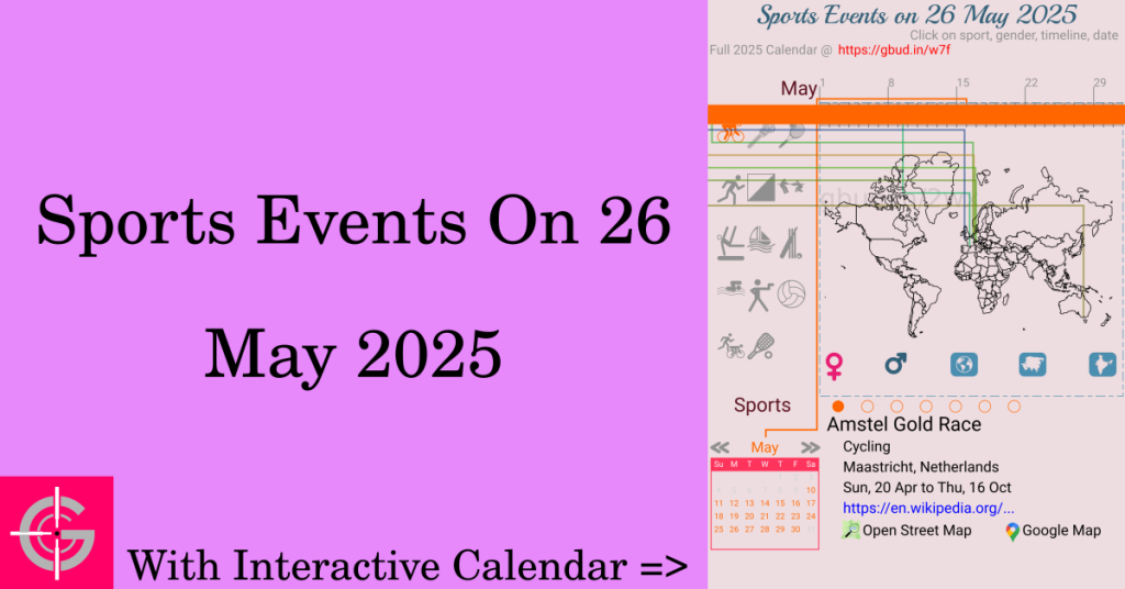 Sports events on 26 May 2025 with Interactive Calendar