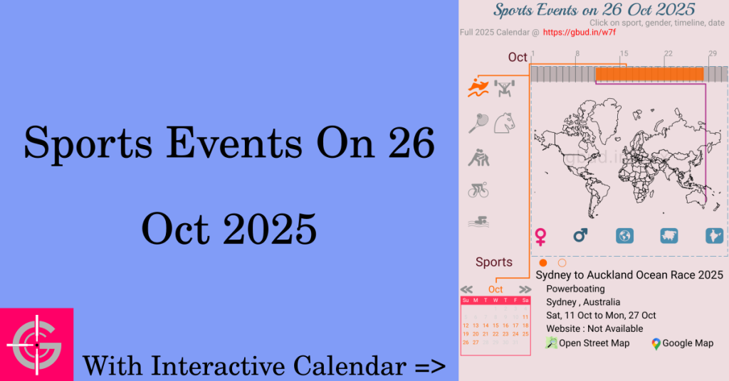 Sports events on 26 October 2025 with Interactive Calendar