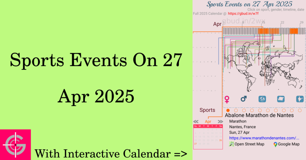 Sports events on 27 April 2025 with Interactive Calendar