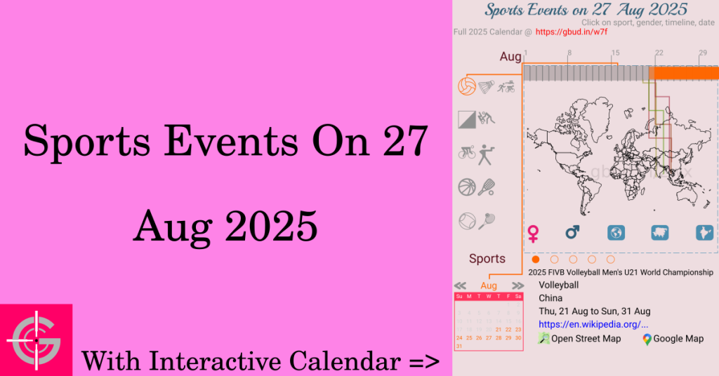 Sports events on 27 August 2025 with Interactive Calendar