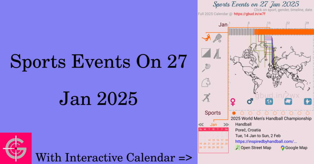 Sports events on 27 January 2025 with Interactive Calendar