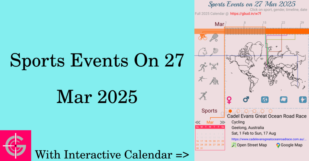 Sports events on 27 March 2025 with Interactive Calendar