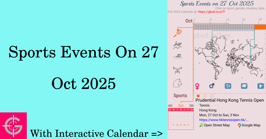 Sports events on 27 October 2025 with Interactive Calendar