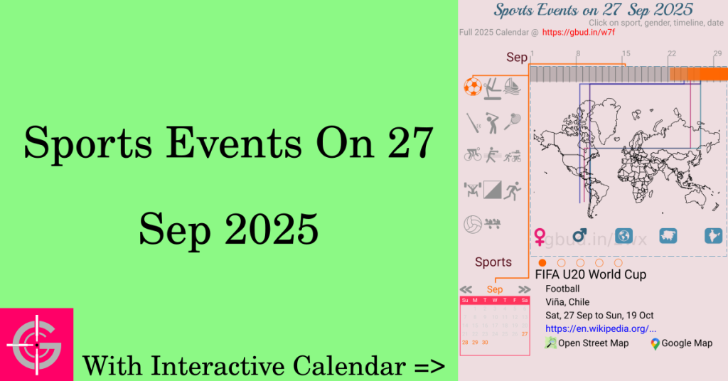 Sports events on 27 September 2025 with Interactive Calendar